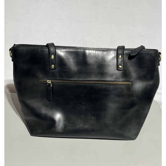 S Zone Leather Laptop Travel Tote Bag Black Zip Top Shoulder Bag Work Office - Picture 2 of 16